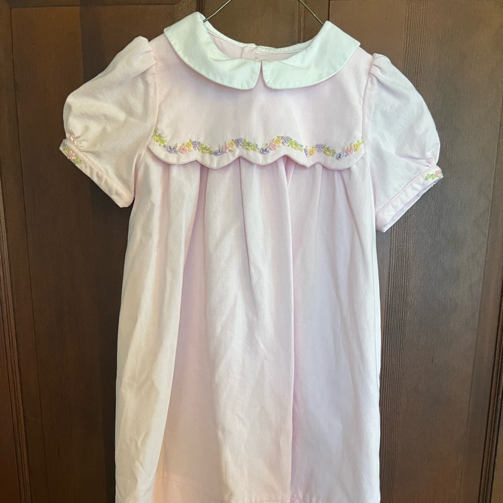 Pink Peter Pan Collar Embroidered Yoke Girls' Dress